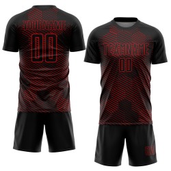 Custom Black Red Abstract Hexagon Sublimation Soccer Uniform Jersey Custom Black Red Abstract Hexagon Sublimation Soccer Uniform Jersey