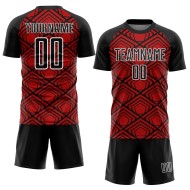 Custom Red Black-White Geometric Pattern Sublimation Soccer Uniform Jersey Custom Red Black-White Geometric Pattern Sublimation Soccer Uniform Jersey