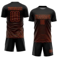 Custom Black Orange Gradient Geometric Lines Sublimation Soccer Uniform Jersey Custom Black Orange Gradient Geometric Lines Sublimation Soccer Uniform Jersey
