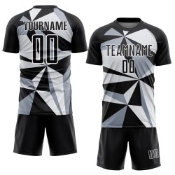 Custom Black White Geometric Pattern Sublimation Soccer Uniform Jersey Custom Black White Geometric Pattern Sublimation Soccer Uniform Jersey