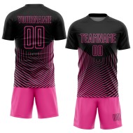 Custom Black Pink Geometric Lines Sublimation Soccer Uniform Jersey Custom Black Pink Geometric Lines Sublimation Soccer Uniform Jersey